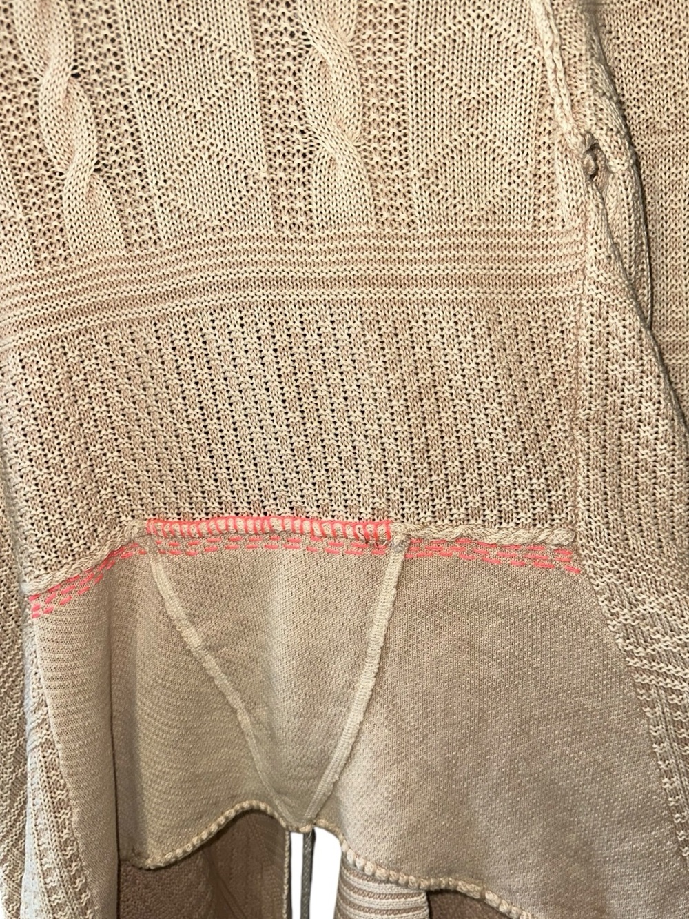 Free People All Washed Out Sand Tan Cardigan Pink Stitching Detail Size S - Picture 7 of 12